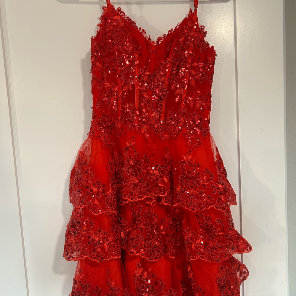 Amazon Red Sequin Layered Mini Dress